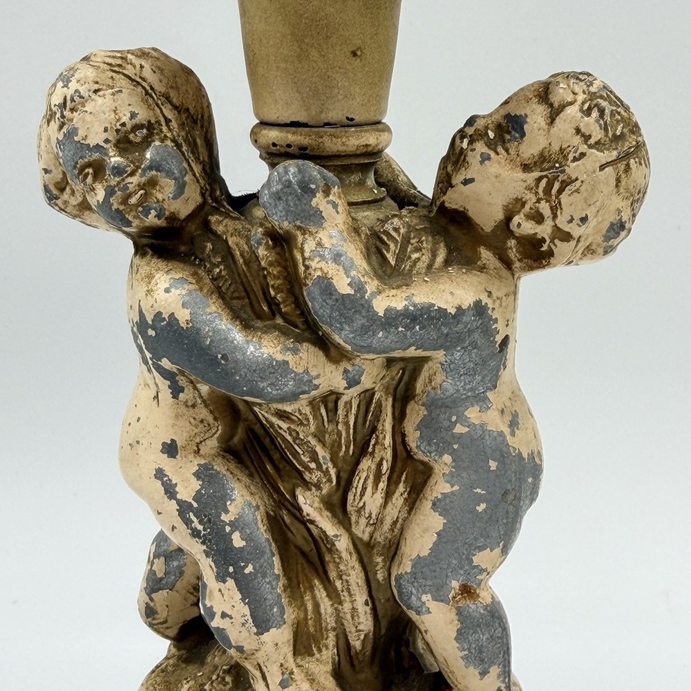 Vintage Italian Alabaster Marble Cherub Candlestick Holders Set - Made In Italy - Picture 3 of 13